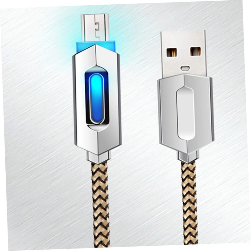 Gold Nylon Braided Micro USB Cable Fast Charging Data Sync With LED Light Indicator - Image 2